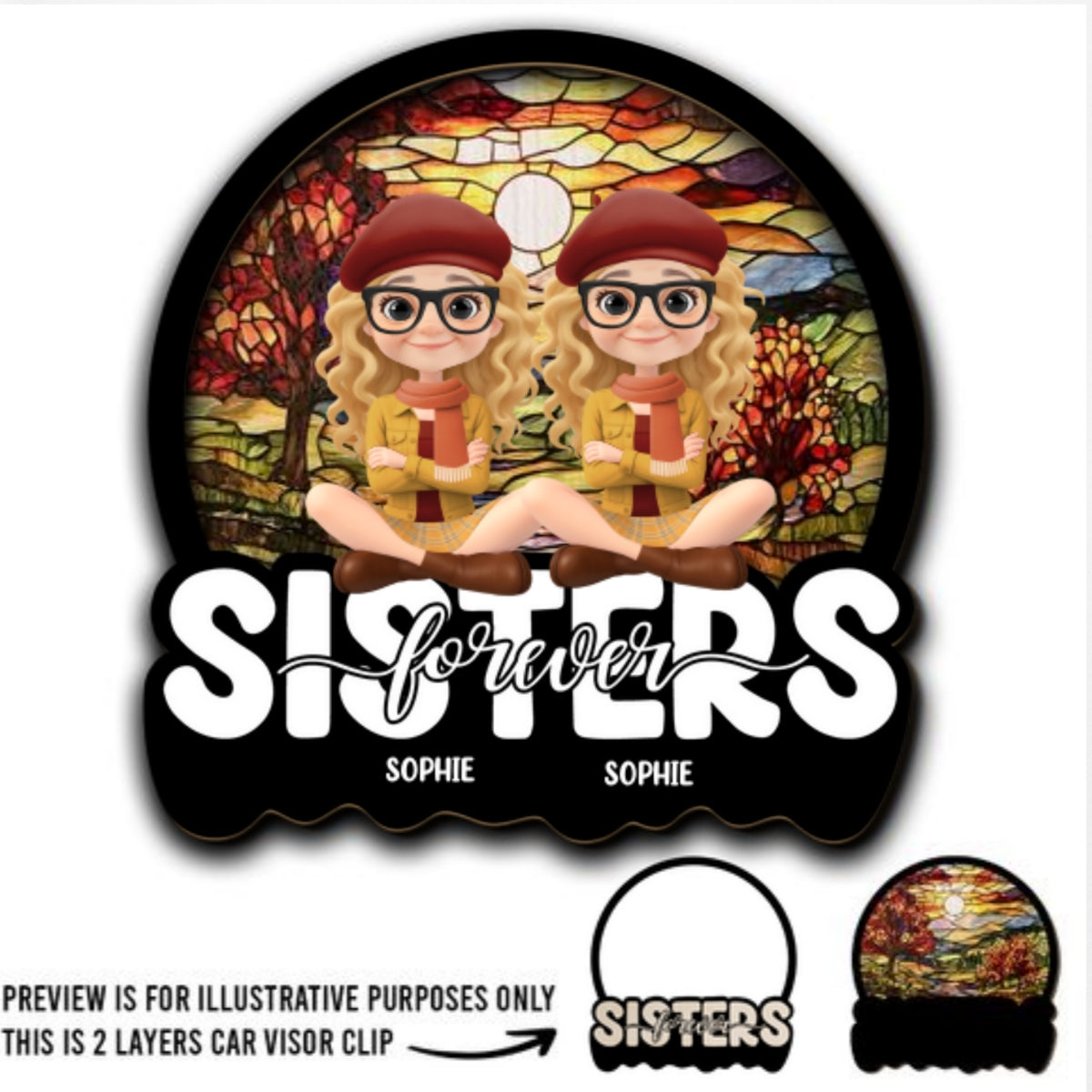 Sitting Together Autumn - Personalized Custom Car Visor Clip