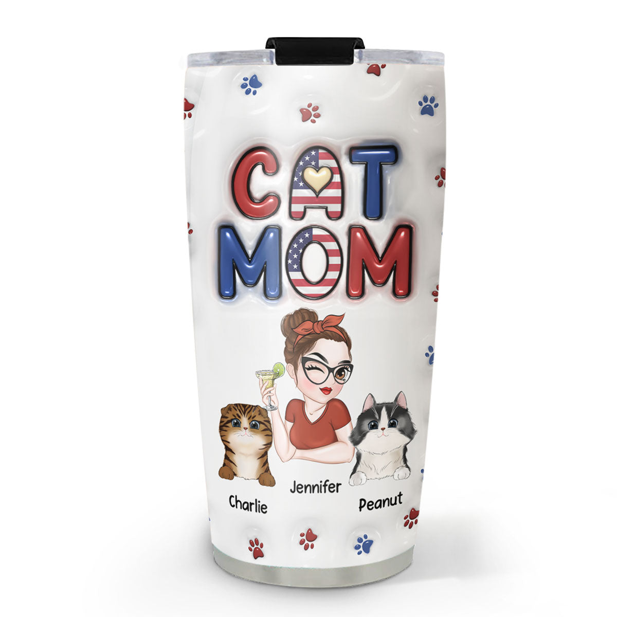Lovely Cat Mom Version 3 - Personalized Custom 3D Inflated Effect Tumbler