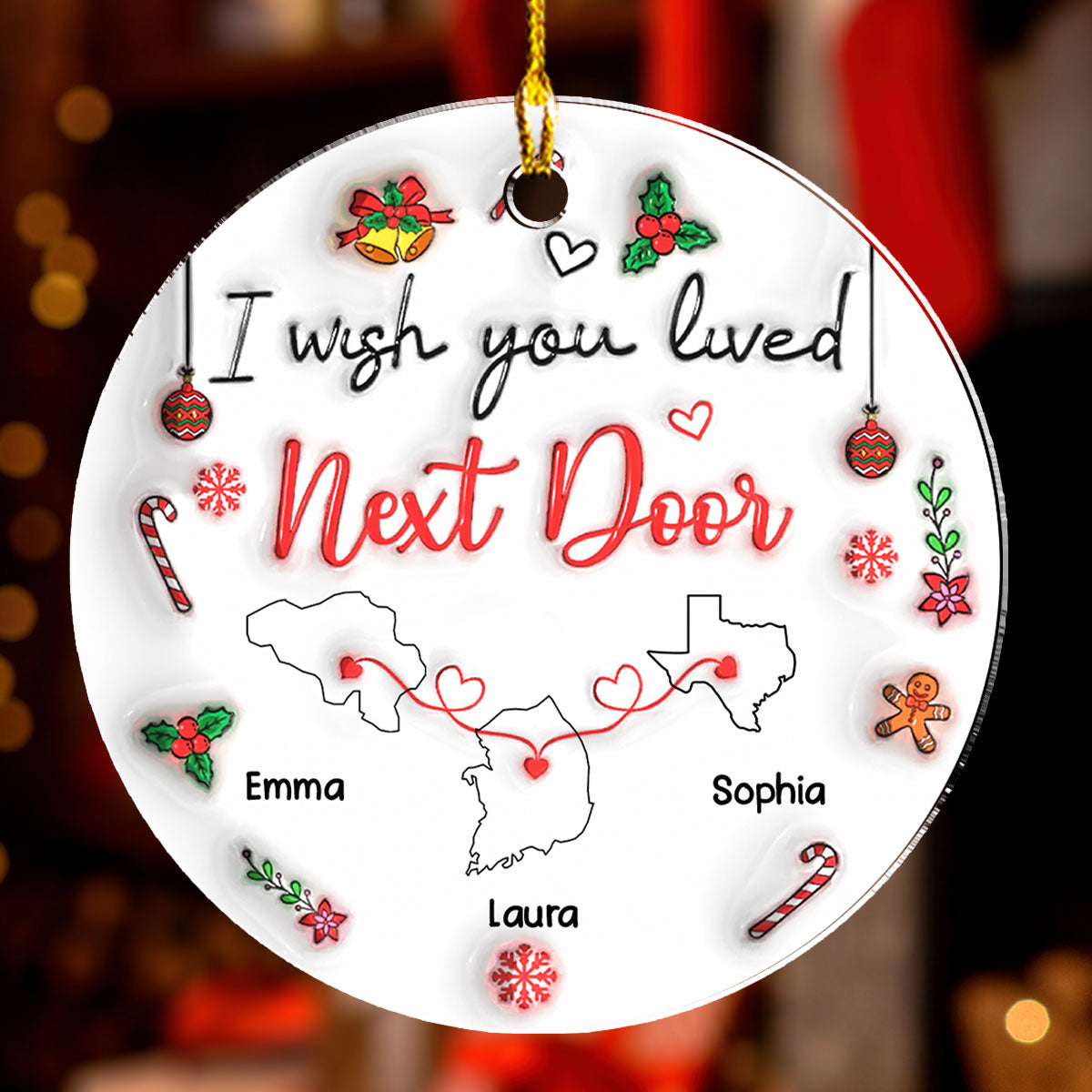 Besties Are Always Close At Heart State And Country Version - Personalized Custom 3D Inflated Effect Acrylic Ornament