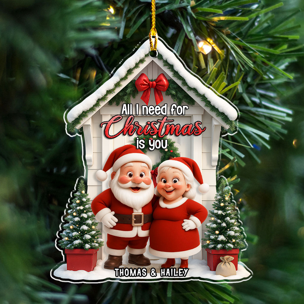 Mr Mrs Claus - Personalized Custom 3D Effect Acrylic Ornament