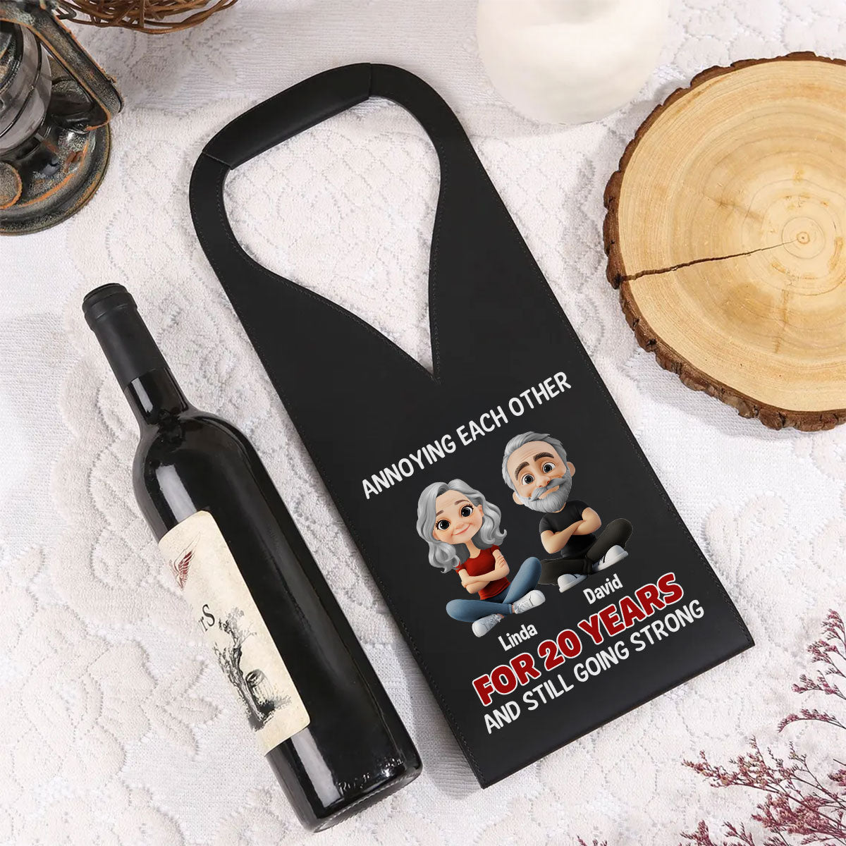 Annoying Each Other Since Day One - Personalized Custom Leather Wine Bag