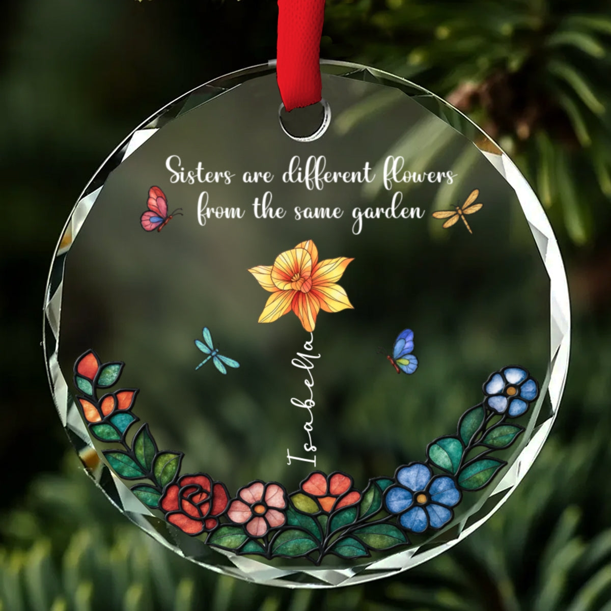 Sisters Shine In One Garden - Personalized Custom Glass Ornament