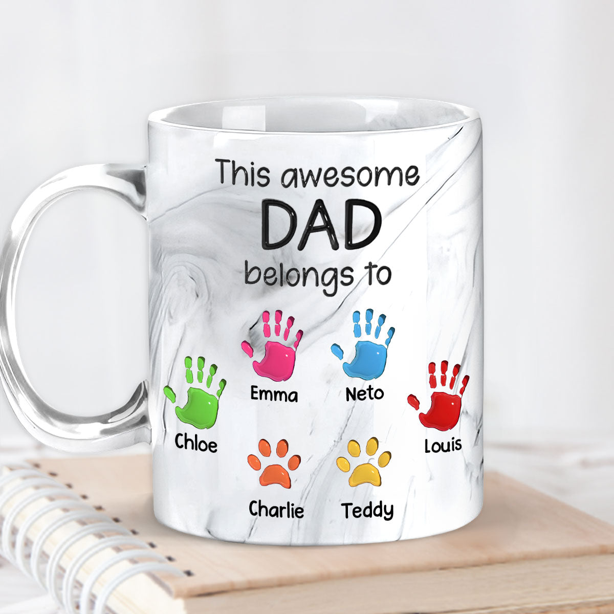 This Awesome Dad Grandpa Belongs To - Personalized Custom Grey Marble Mug