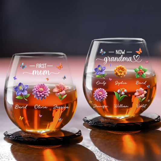 Grandma Birthmonth Flower - Personalized Custom Wine Glass