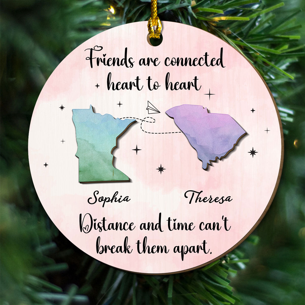 Friends Are Connected Heart To Heart  - Personalized Custom Freeshape 2-Layered Wood Ornament