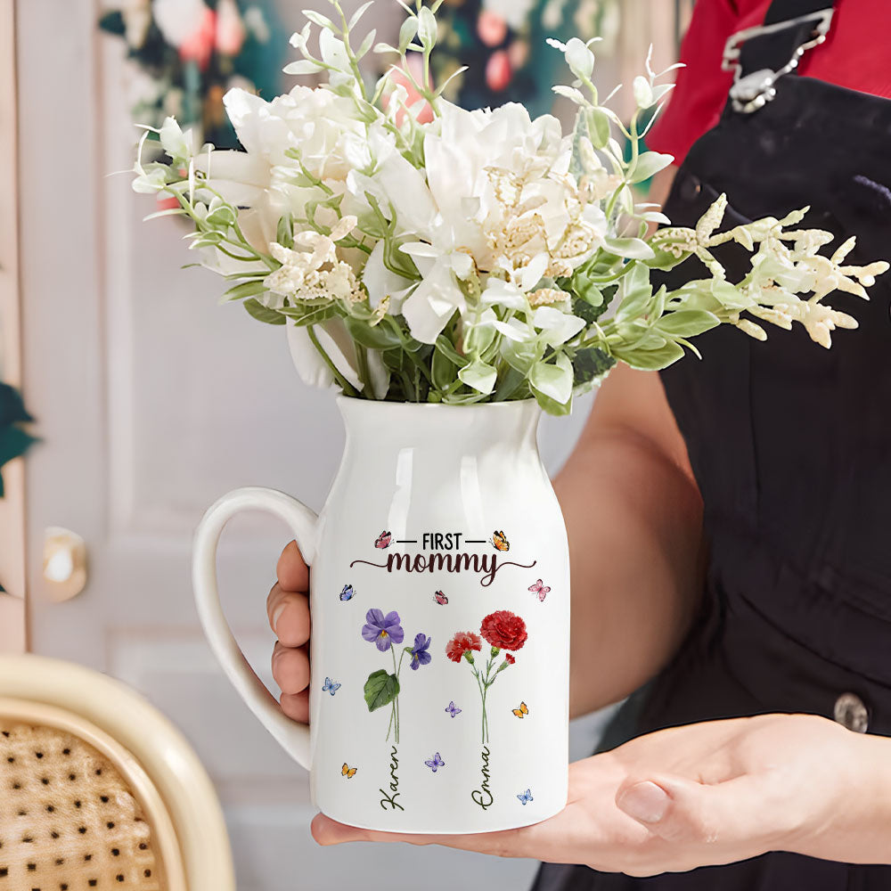 First Mom Now Grandma - Personalized Custom Flower Vase