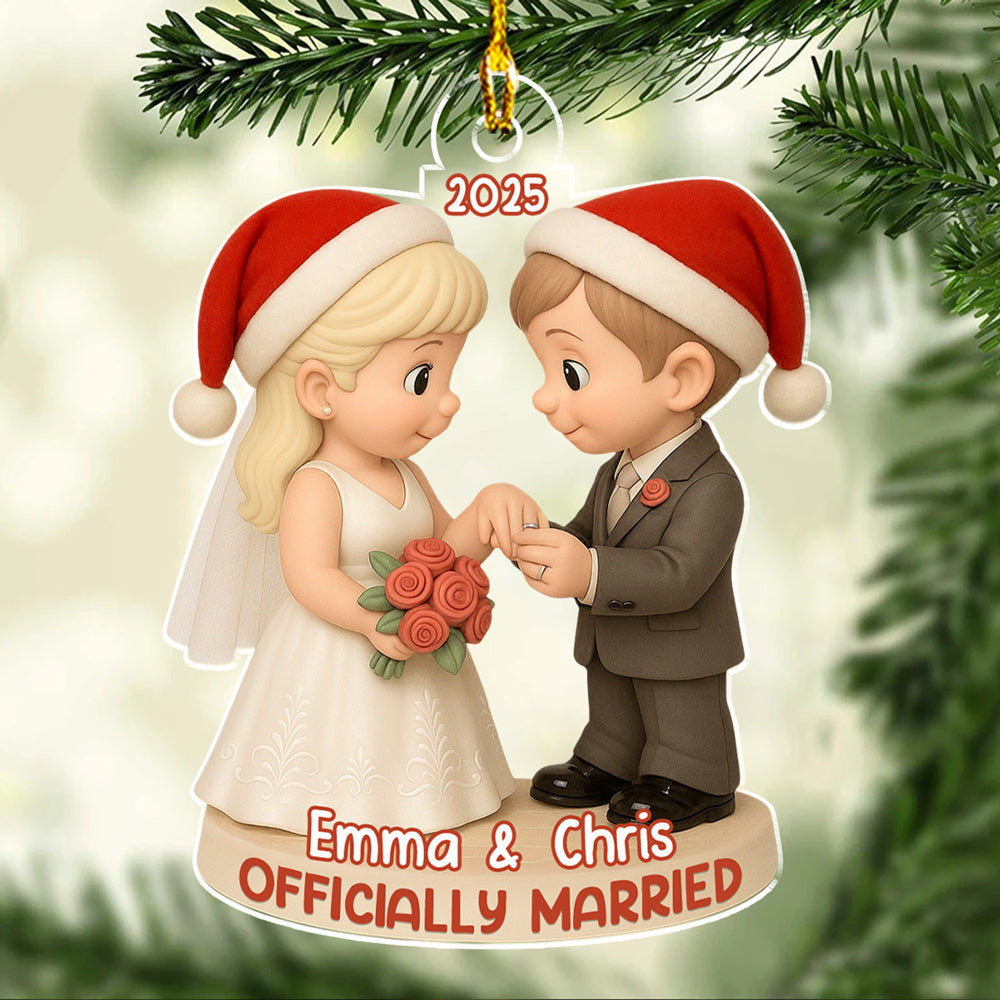 Officially Married - Personalized Custom 3D Effect Acrylic Ornament