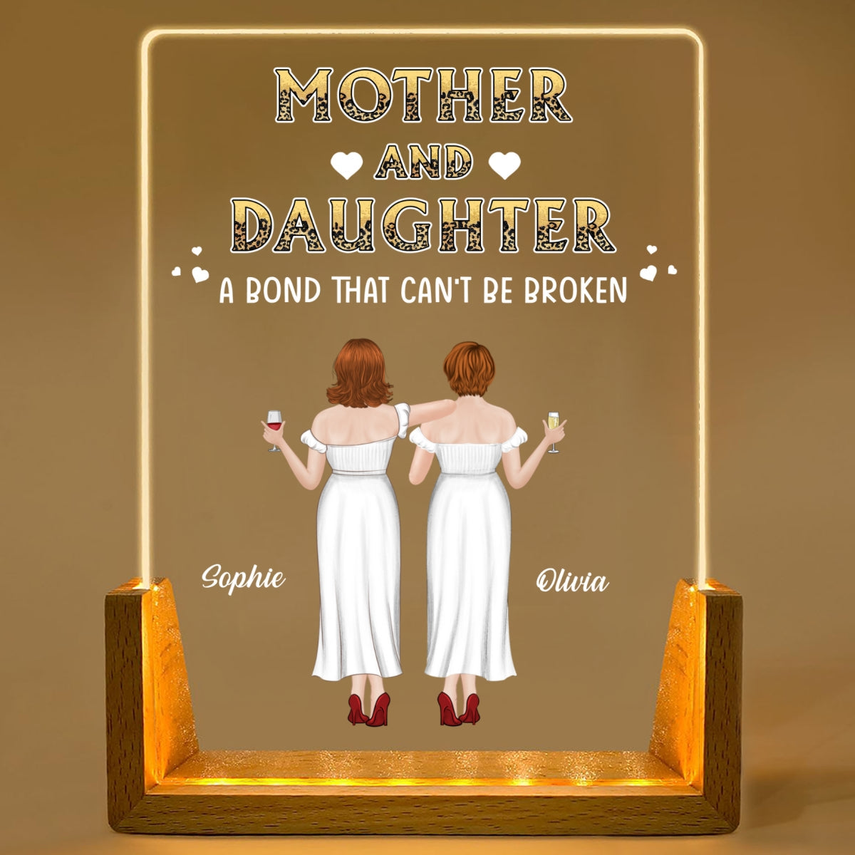 Mother And Daughters - Personalized Custom Plaque With Walnut Base