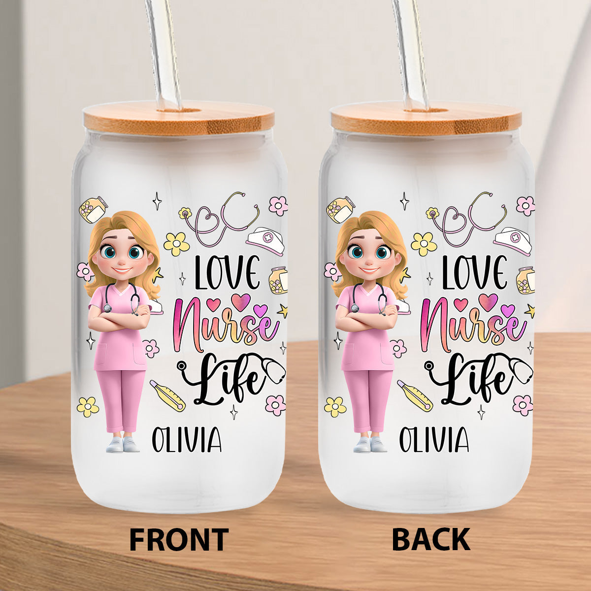 Love Nurse Life - Personalized Custom Glass Can