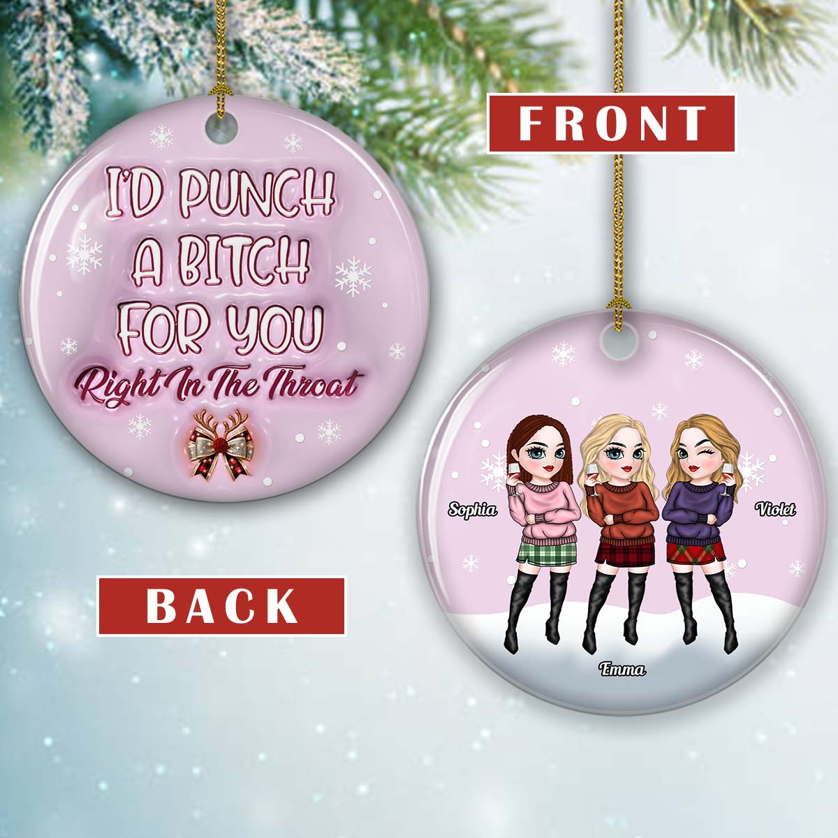 Punch Bitch - Personalized Custom 3D Inflated Effect Ceramic Ornament