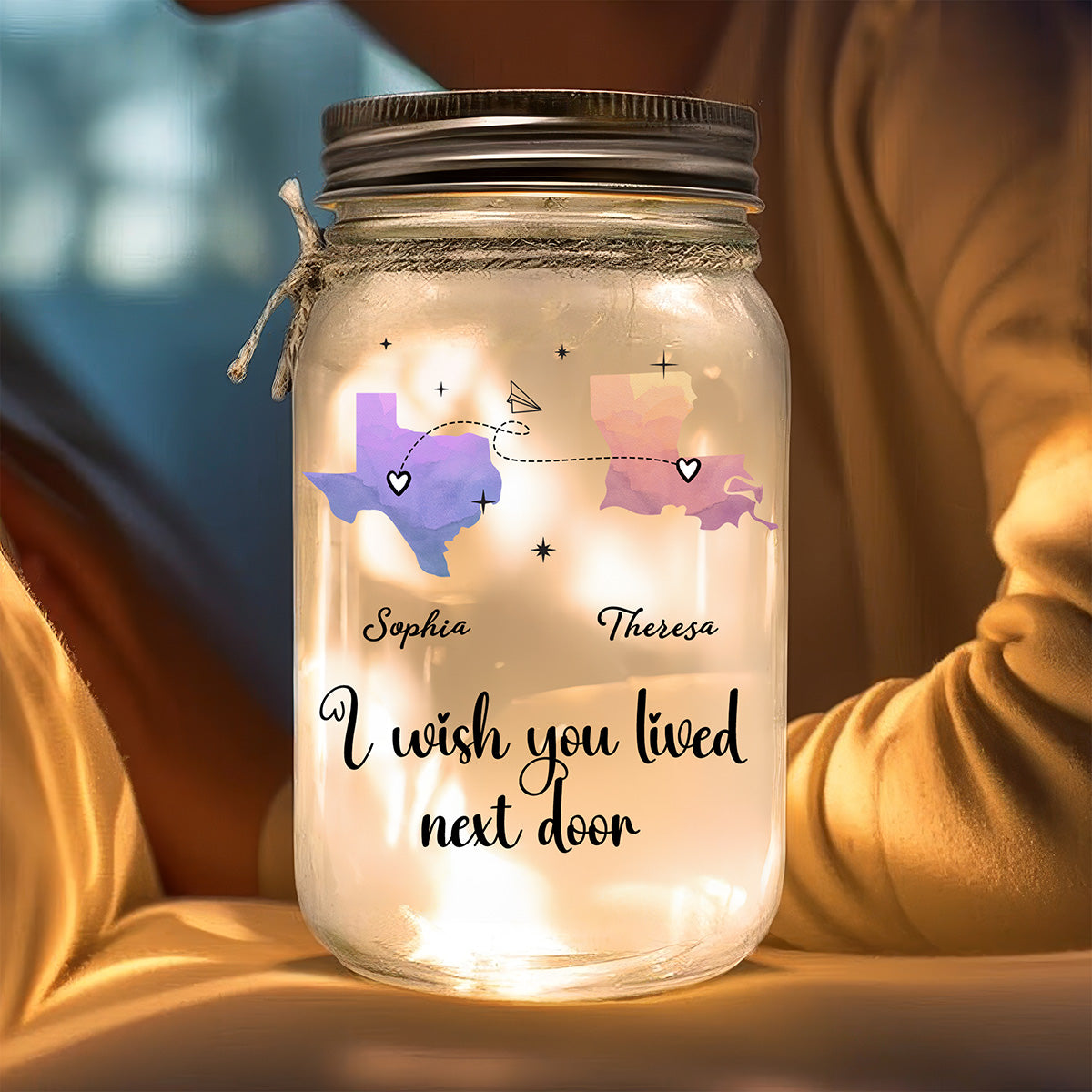 I Wish We Lived Closer - Personalized Custom Mason Jar Light
