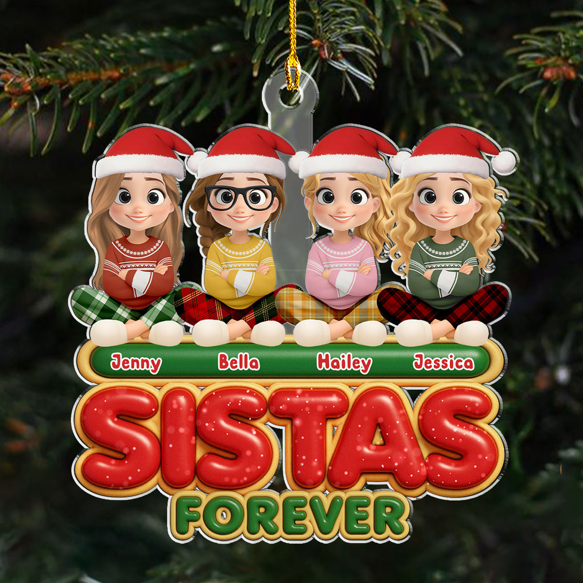 Forever Besties Sisters - Personalized Custom Acrylic Ornament