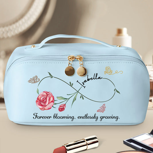 Forever Blooming, Endlessly Growing - Personalized Custom Leather Makeup Bag