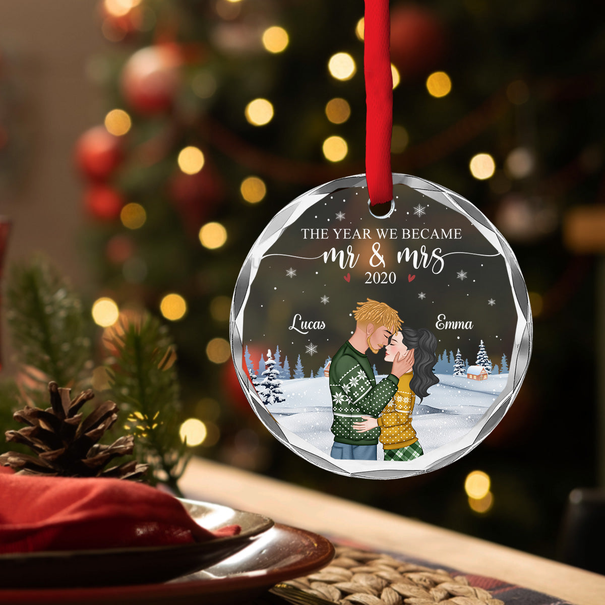 We Became Mr And Mrs - Personalized Custom Glass Ornament