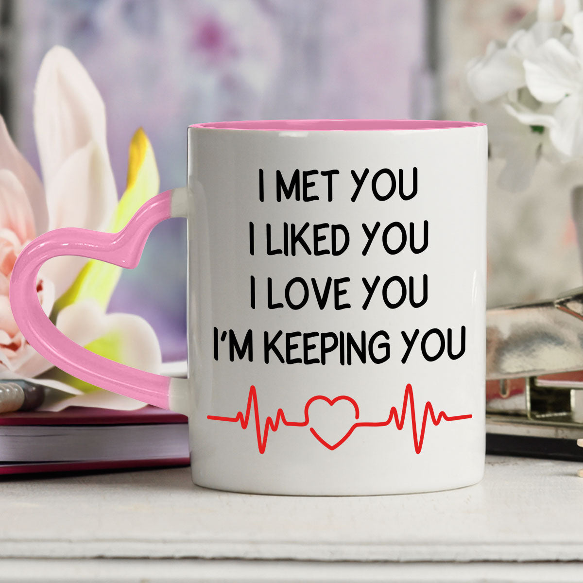 Keeping You - Personalized Custom Heart Handle Mug