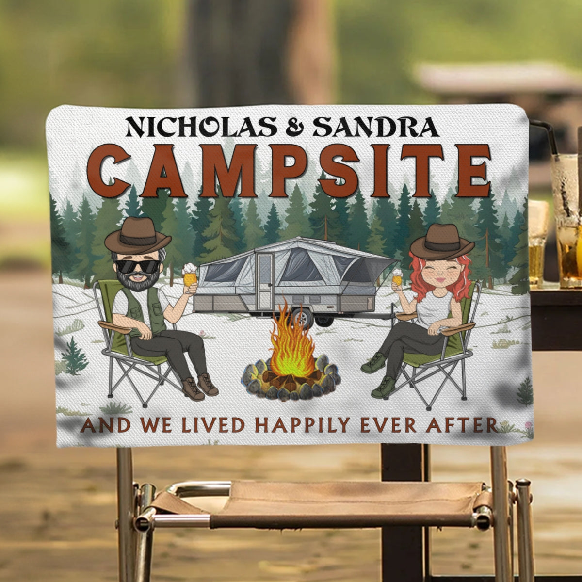 Campsite And We Lived Happily Ever After - Personalized Custom Camping Chair Cover
