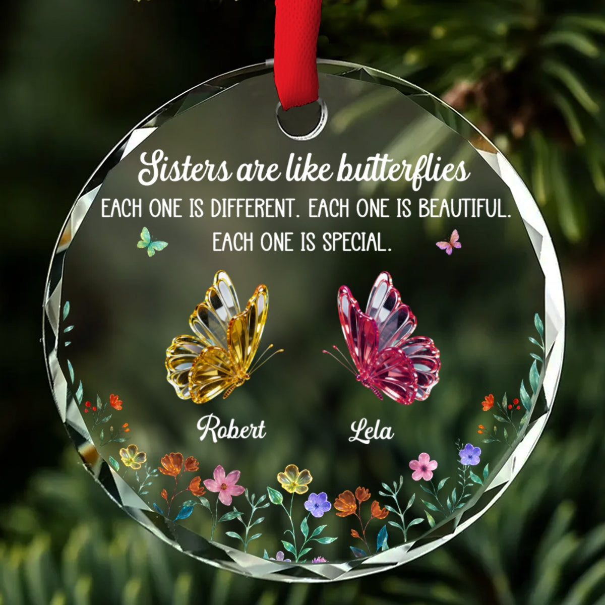 Festive Sister Love - Personalized Custom Glass Ornament