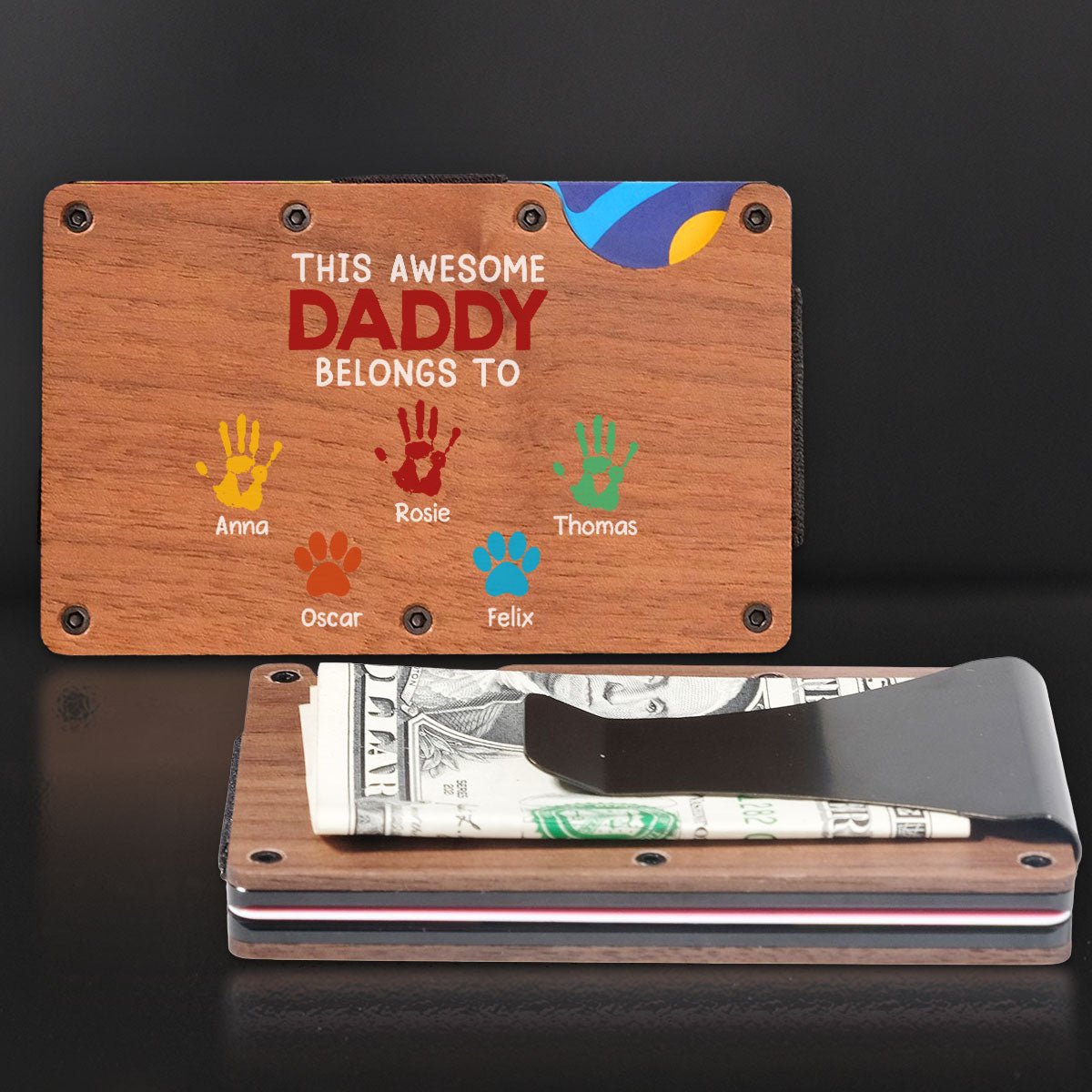 This Awesome Daddy Belongs To - Personalized Custom Wooden Card Holder