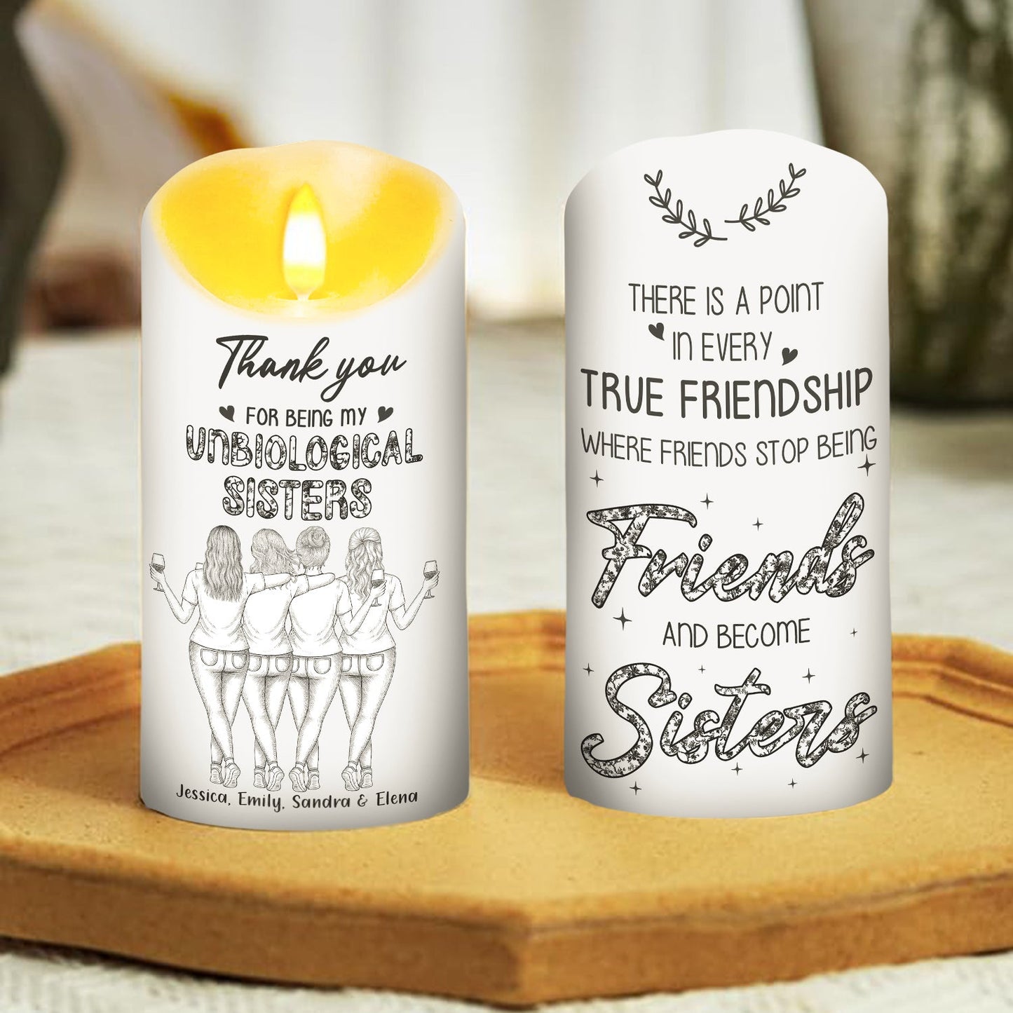 Where Friends Become Sisters Blue Toile - Personalized Custom LED Candle