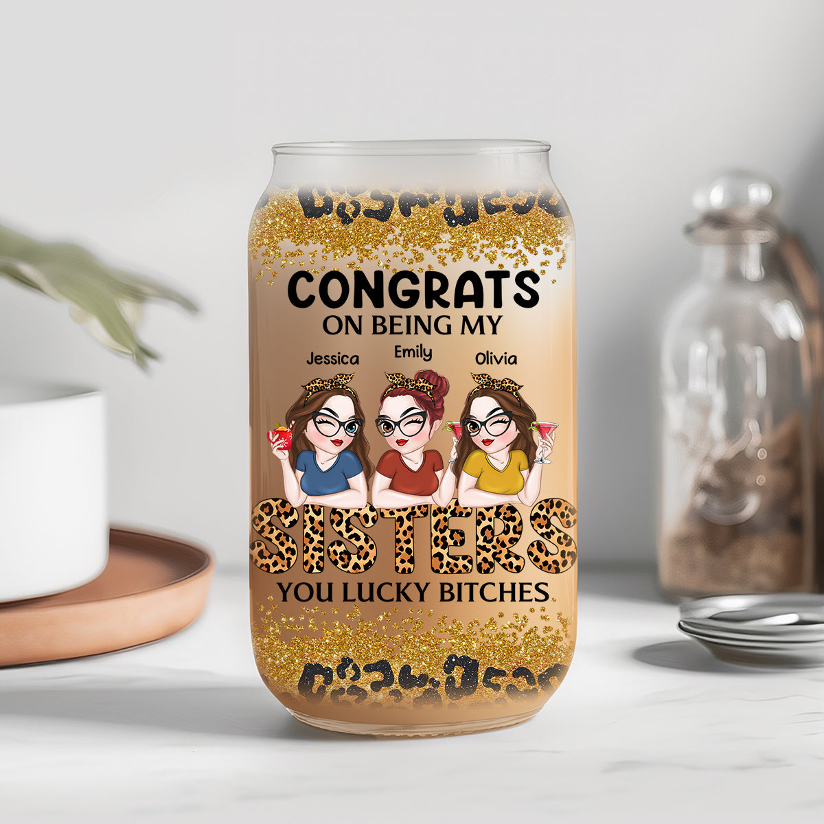 Congrats On Being My Bestie Version 2 - Personalized Custom Glass Can