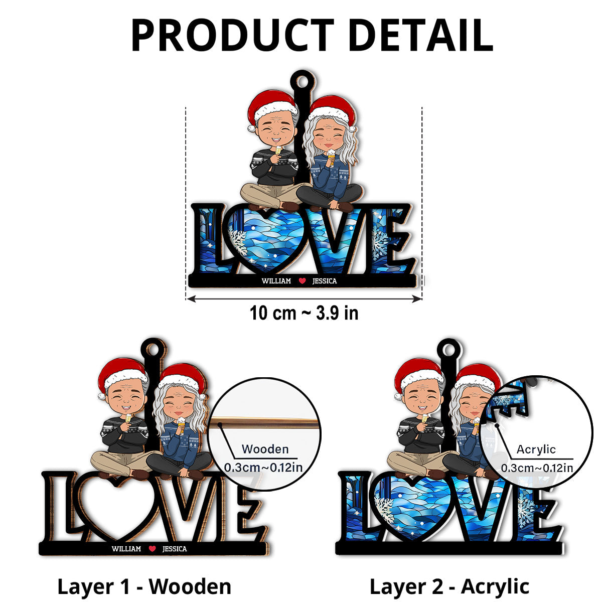 Couple Sitting Together - Personalized Custom Suncatcher Ornament