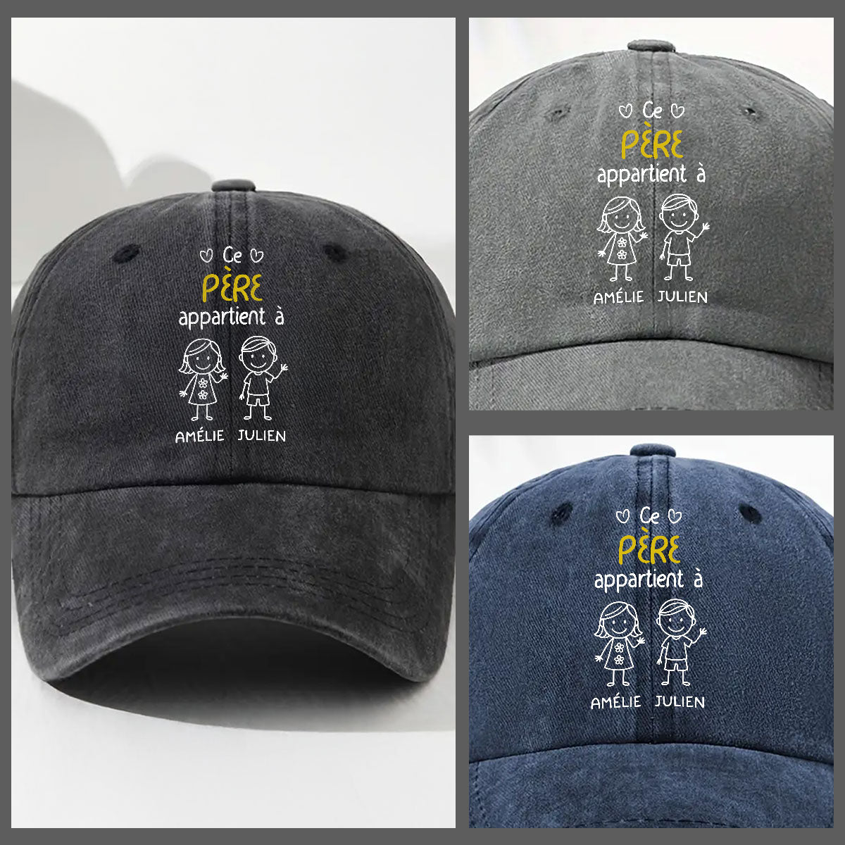 Casquette en Denim Délavé Personnalisée - Ce Papi Nous Appartient