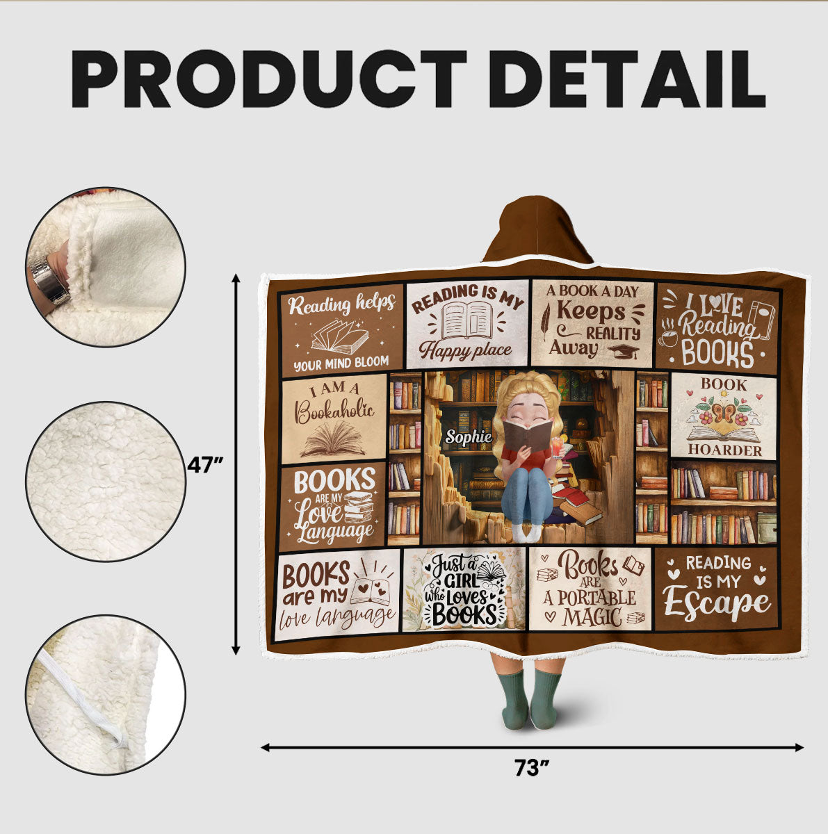 Reading Is My Happy Place - Personalized Custom Hooded Blanket