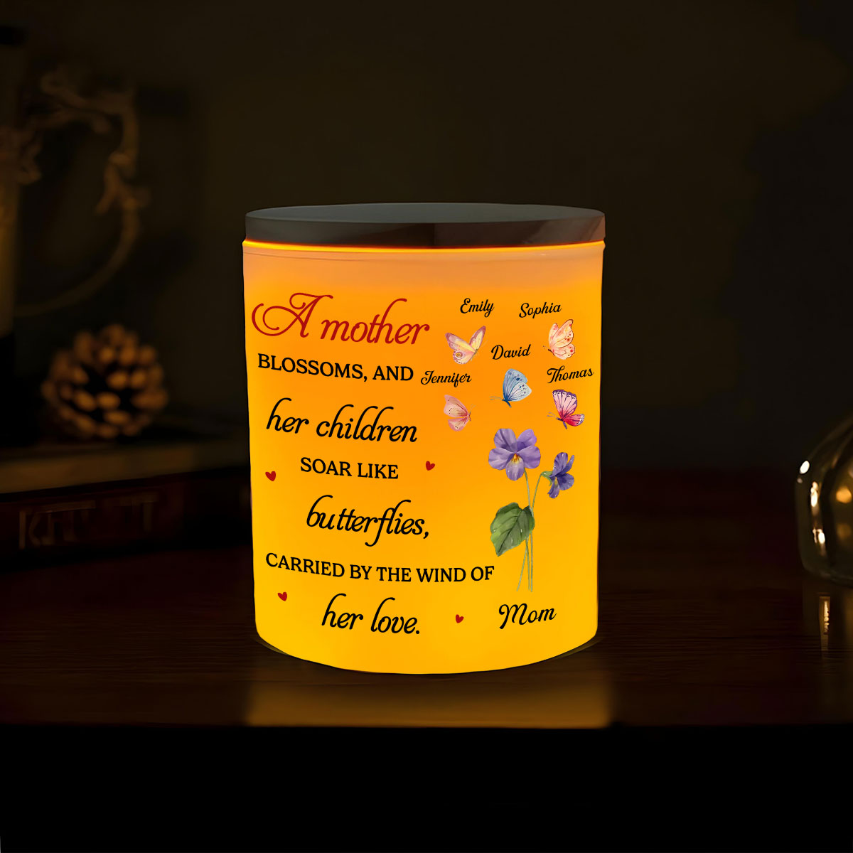 A Mother Blossoms - Personalized Custom Glass Jar With LED Candle