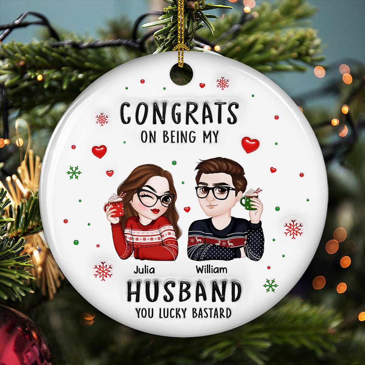 Congrats My Husband - Personalized Custom 3D Inflated Effect Ceramic Ornament