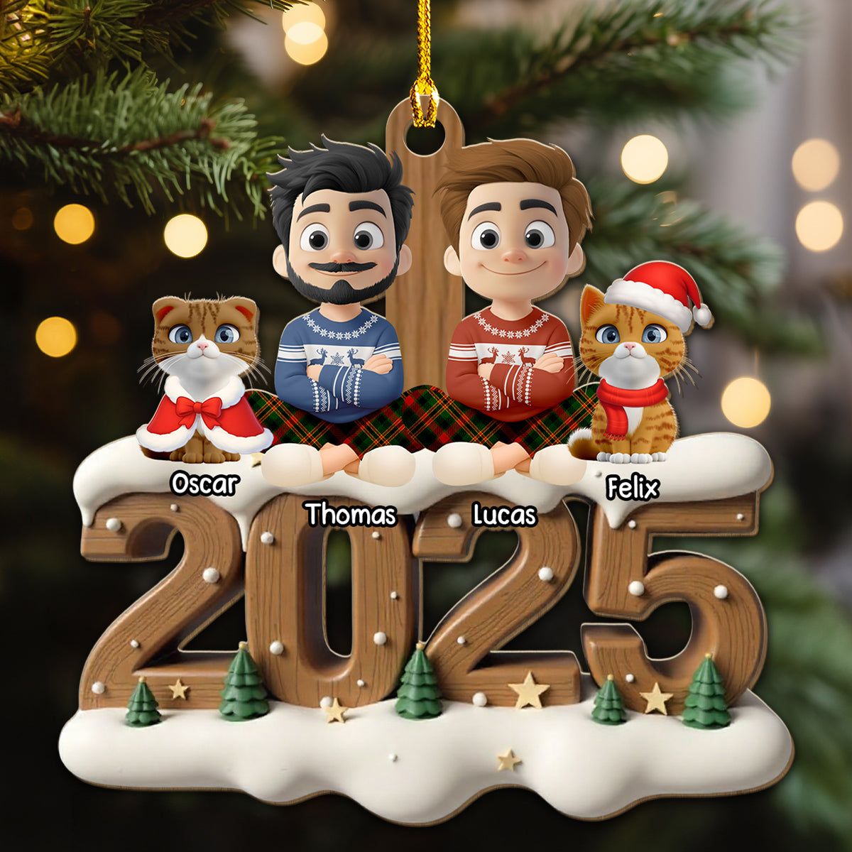 Together With Cats This Year Onwards - Personalized Custom 3D Effect Wood Ornament