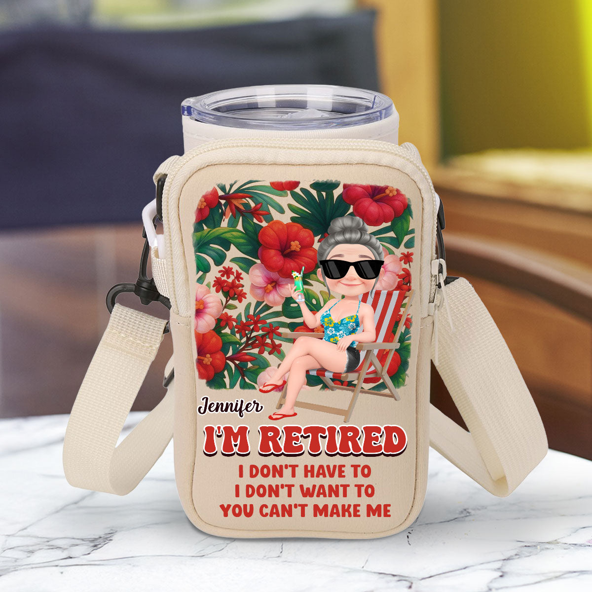 I Am Retired - Personalized Custom Water Bottle Carrier Bag