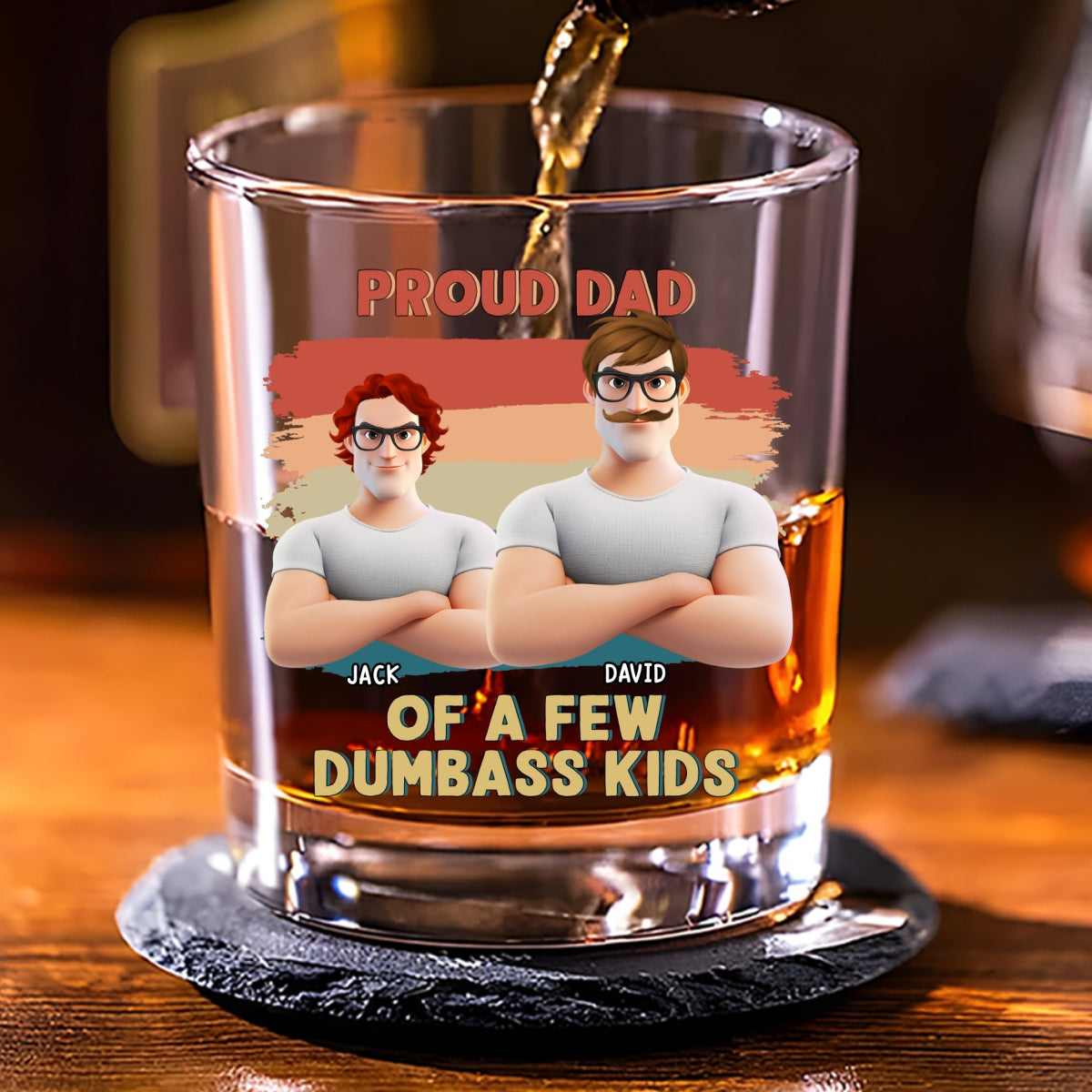 Proud Dad Of A Few Crazy Kids - Personalized Custom Whiskey Glass