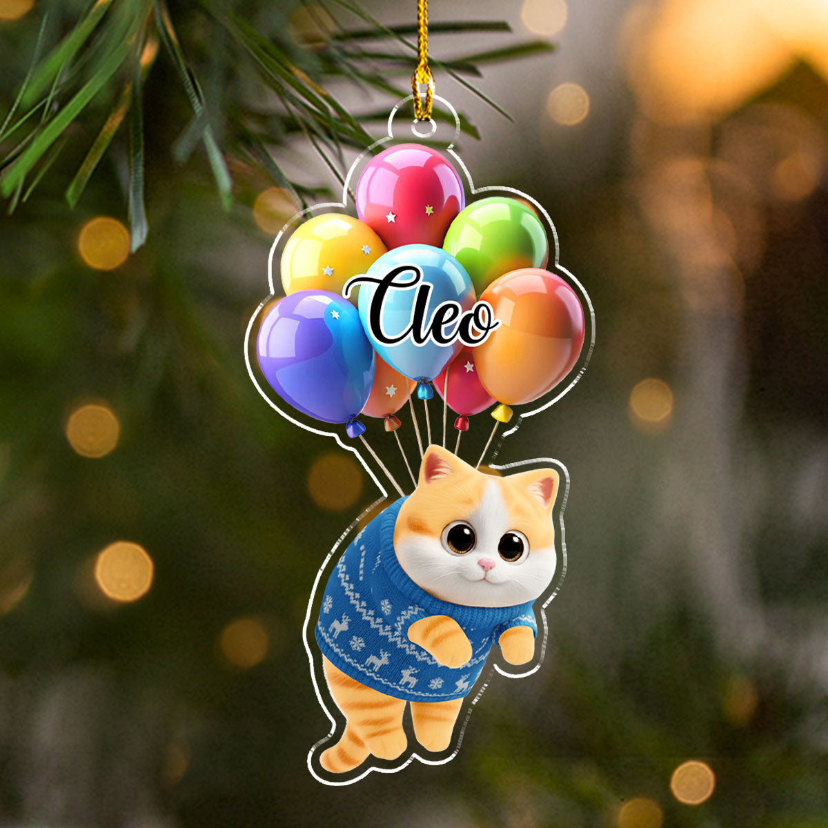 Cat Hanging Cartoon - Personalized Custom Acrylic Ornament