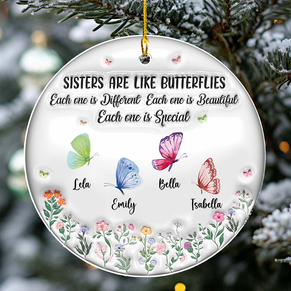 Sisters Bloom Like Butterflies - Personalized Custom 3D Inflated Effect Acrylic Ornament