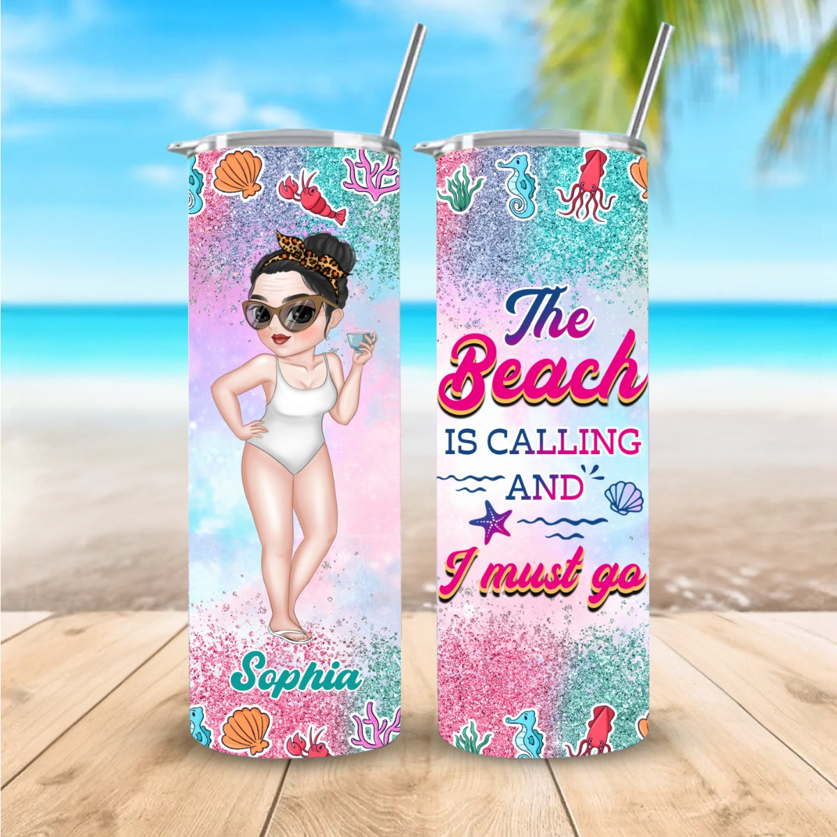 Beach Lover - Personalized Custom Skinny Tumbler