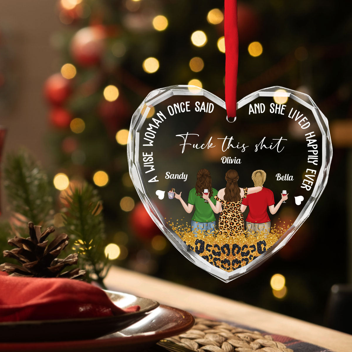 Gift For Best Friends Sisters - Personalized Custom Glass Ornament