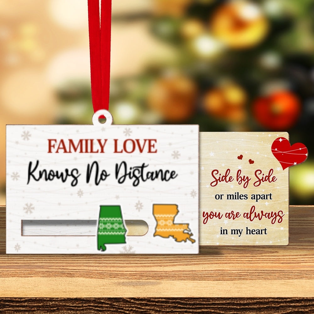 Family Love Knows No Distance - Personalized Custom Slide Ornament