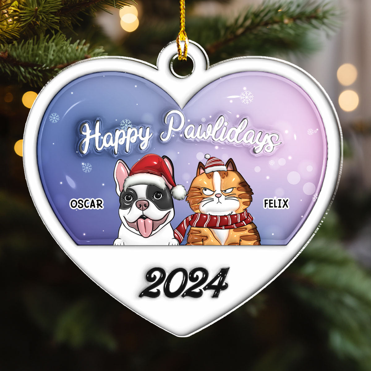 Happy Pawlidays 2024 - Personalized Custom 3D Inflated Effect Acrylic Ornament