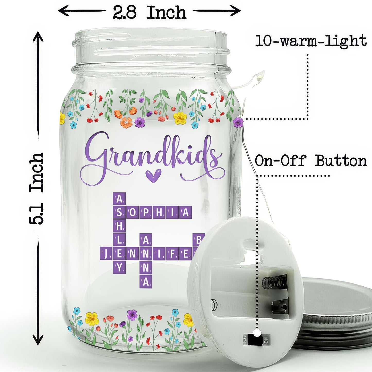 Love My Grandkids Crossword - Personalized Custom Mason Jar Light