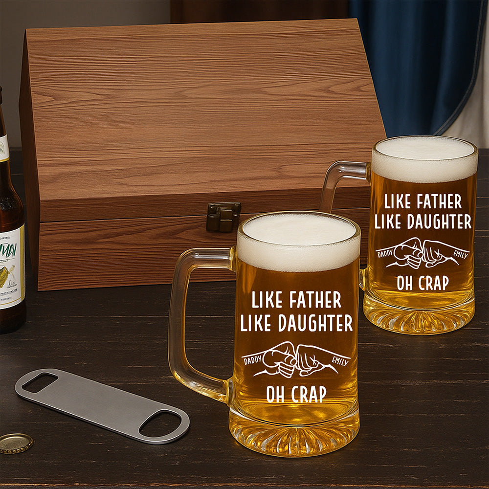 Like Father Like Daughter - Personalized Custom Beer Glass With Handle