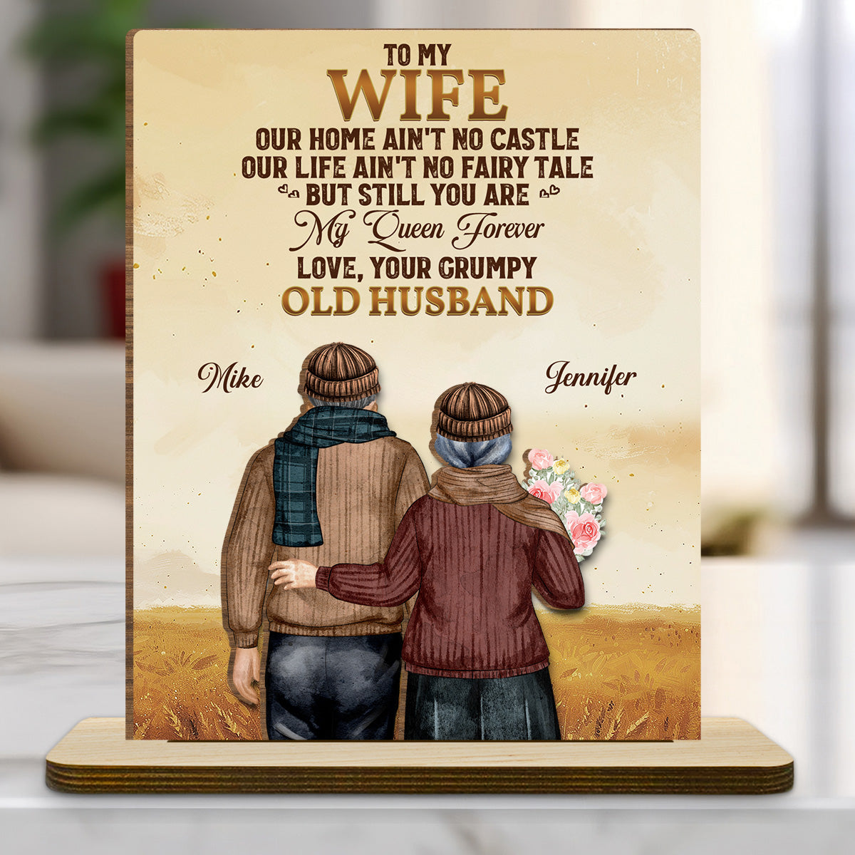 To My Wife You Are My Queen Forever - Personalized Custom 2-Layer Wood Plaque With Flat Base