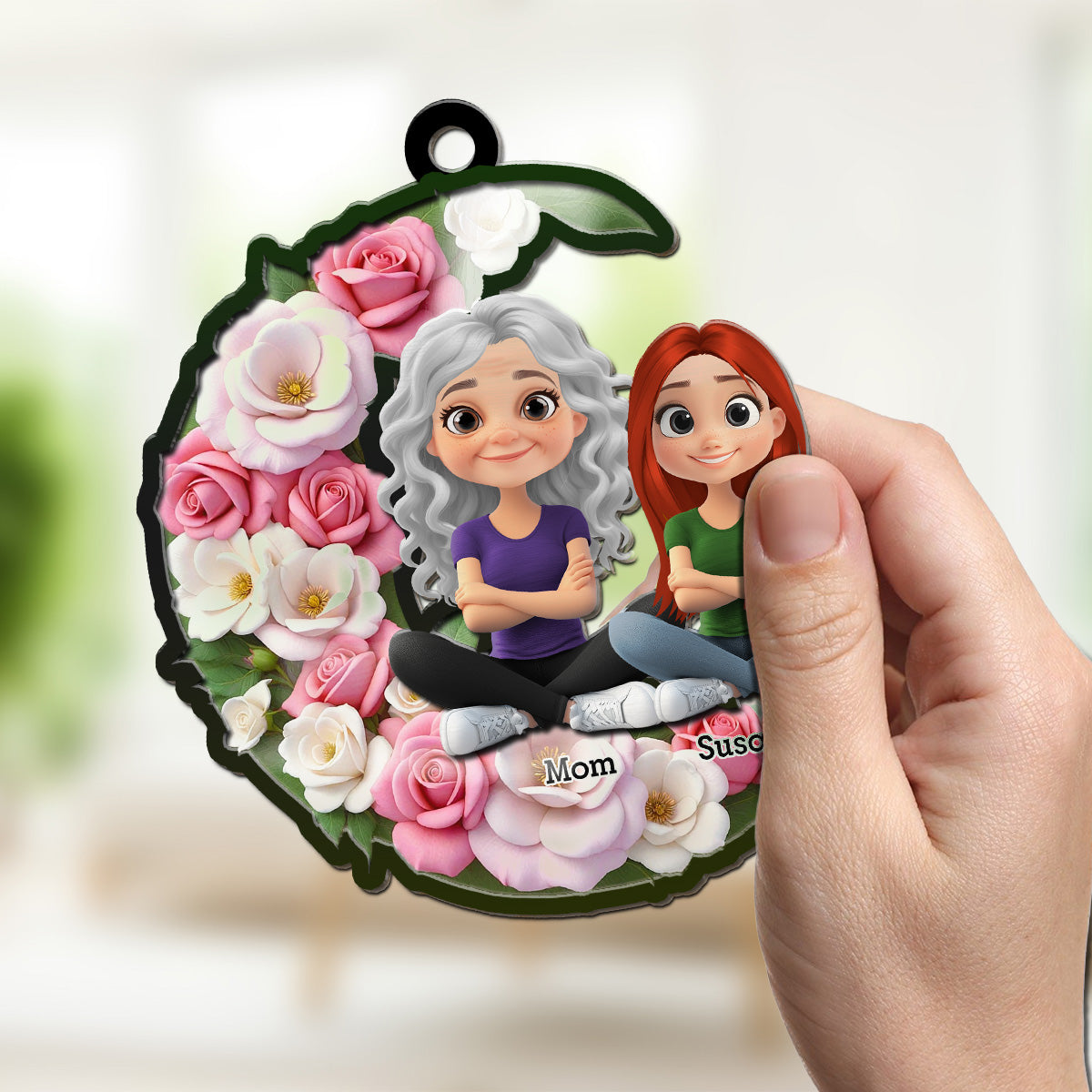 Mom And Children Sitting Together - Personalized Custom Suncatcher