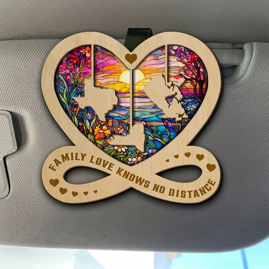 Family Love Knows No Distance - Personalized Custom Car Visor Clip