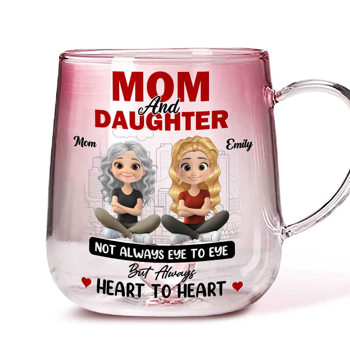The Bond Of Love Between Mother And Daughter - Personalized Custom Pink Gradient Glass Mug