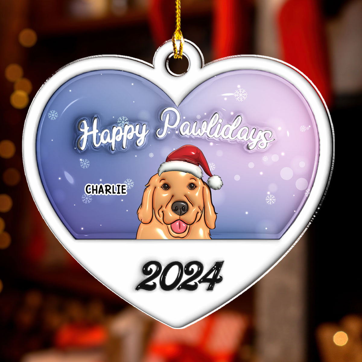 Happy Pawlidays 2024 - Personalized Custom 3D Inflated Effect Acrylic Ornament