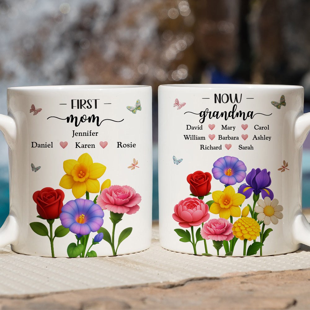 First Mom Now Grandma Floral - Personalized Custom Coffee Mug