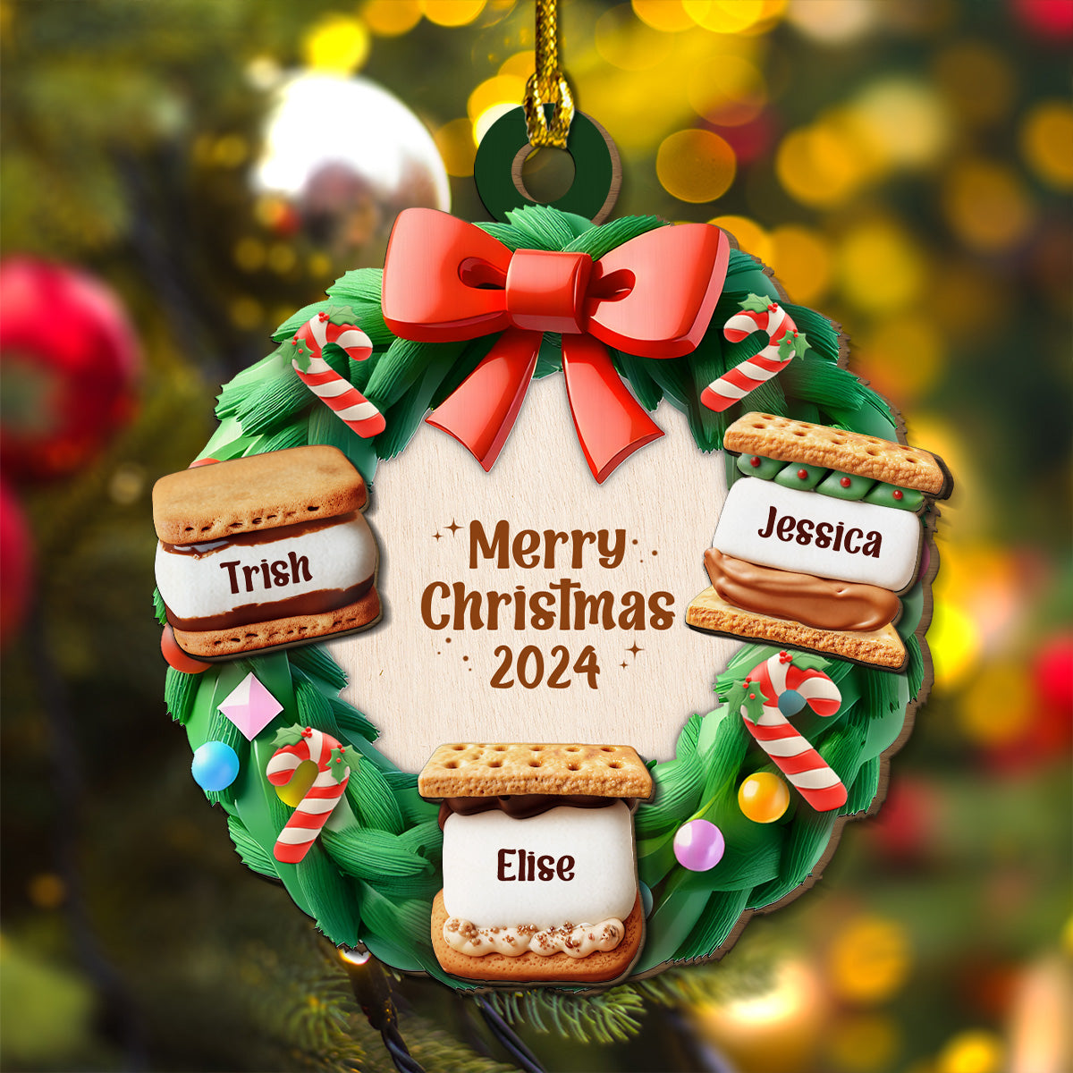 Smore Family Christmas Together - Personalized Custom Freeshape 2-Layered Wood Ornament