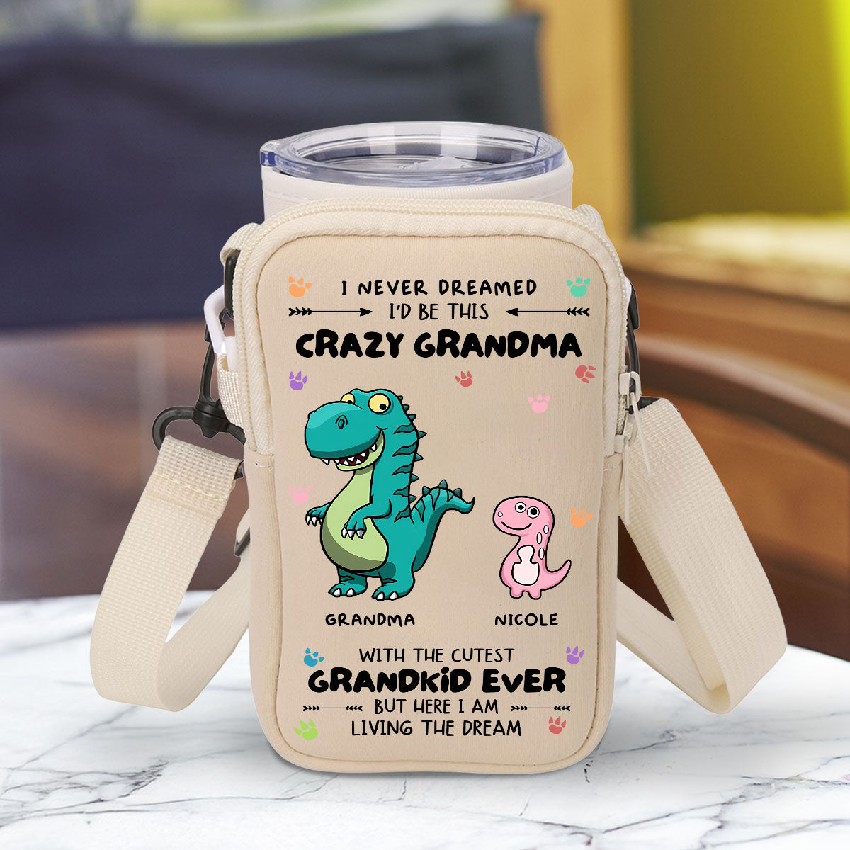 Crazy Grandma With Cutest Grandkids - Personalized Custom Water Bottle Carrier Bag