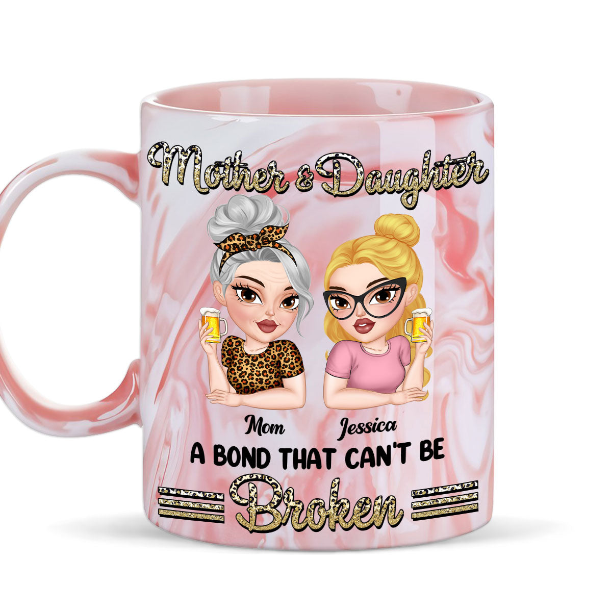 Unbreakable Bond - Personalized Custom Pink Marble Mug
