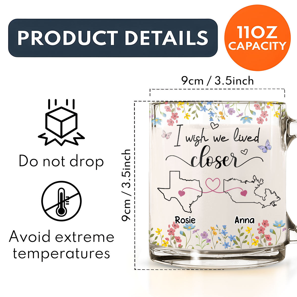 I Wish We Lived Closer Floral Version - Personalized Custom Glass Mug